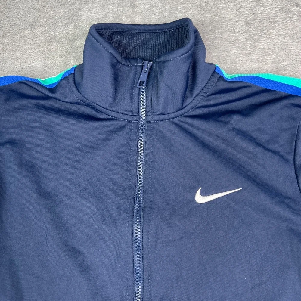 Nike‎ Jacket Womens Medium Blue White Swoosh Zip Lightweight Track Running Coat